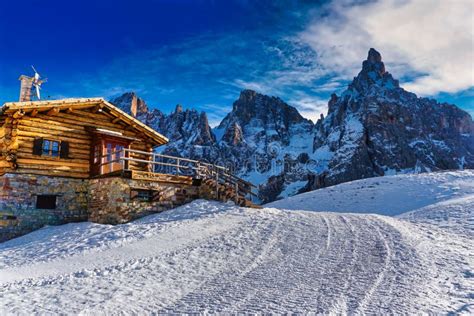 Chalet on the Mountain with Snow in Winter Stock Photo - Image of snow ...