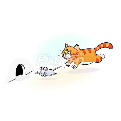 a cartoon cat chasing a mouse out of a hole