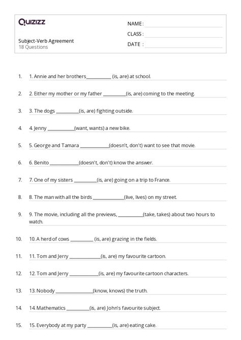 50+ Subject-Verb Agreement worksheets for 4th Grade on Quizizz | Free ...