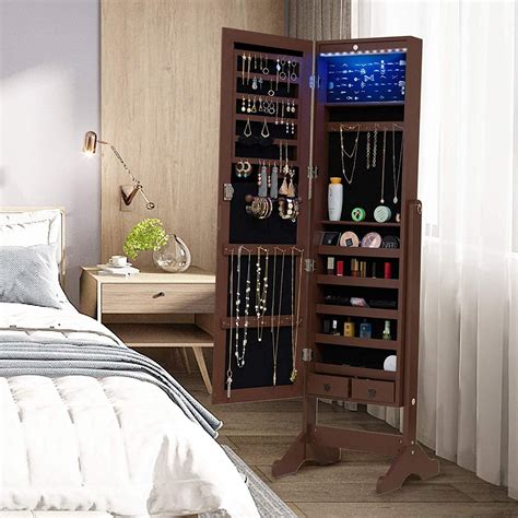 mecor Mirror Jewelry Organizer,LED Standing Jewelry Armoire Cabinet ...