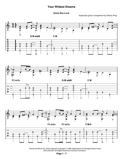 Your Wildest Dreams (arr. Steven Michael King) by The Moody Blues Sheet Music for Solo Guitar at ...