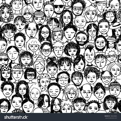 Happy People - Hand Drawn Seamless Pattern Of A Crowd Of Many Different People From Diverse ...