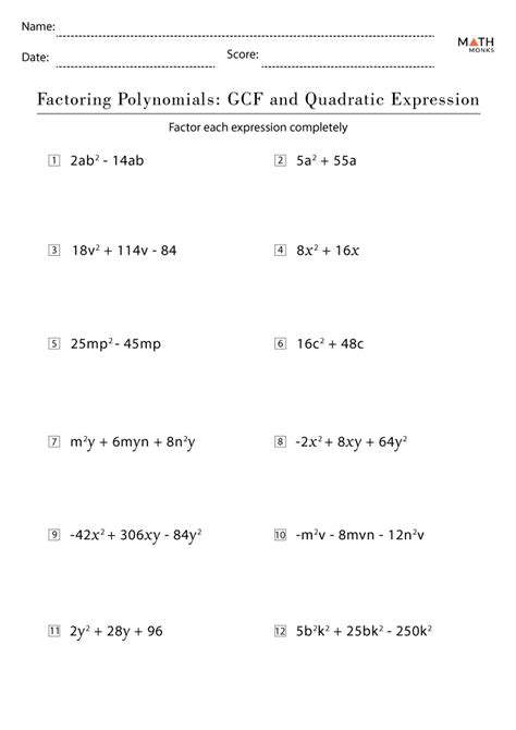 Factoring Polynomials Worksheets with Answer Key