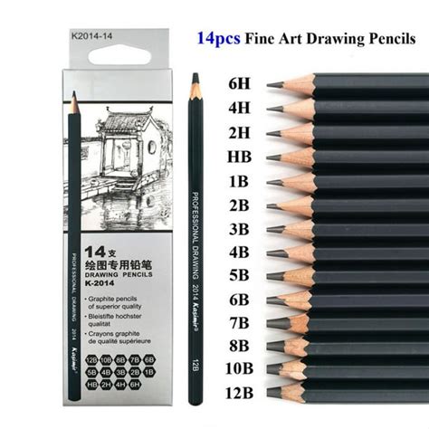 Graphite Drawing Pencils and Sketch Set (14-Piece Kit), 1B - 6H, Ideal for Drawing Art ...