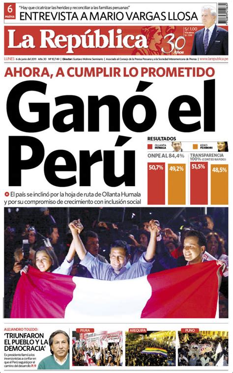 Periódico La Republica (Perú). Periódicos de Perú. Edición de lunes, 6 ...