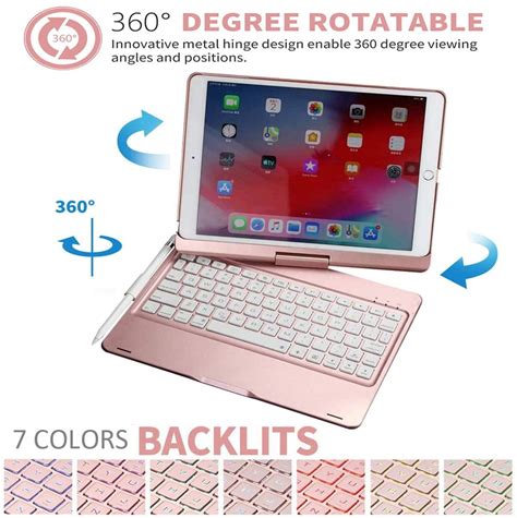 iPad 7th Generation Keyboards Case 10.2, TechCode 7 Color Backlit Wireless Bluetooth Keyboard ...