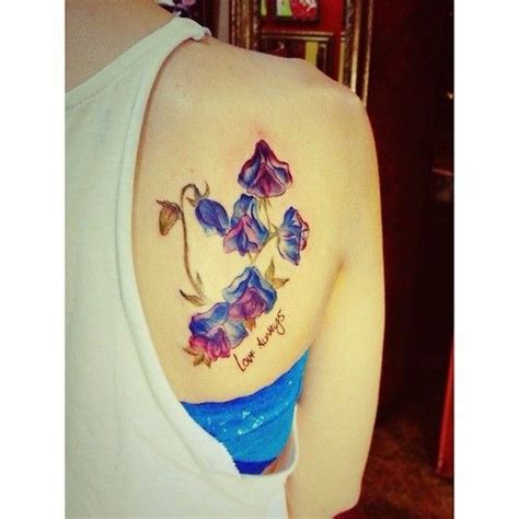 Bluebells flower watercolor tattoo on back of shoulder | Search Unique Watercolor Tattoo ...