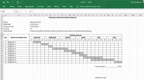 Contoh Timeline Kerja Excel Template Bulanan Rencana Kerja Excel - Riset