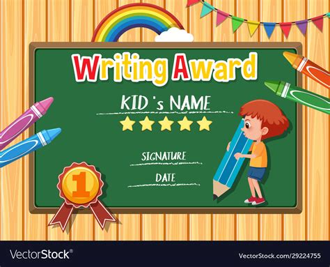 Certificate template for writing award with boy Vector Image