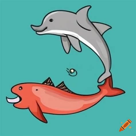 Children's book cover with a salmon and a dolphin on Craiyon