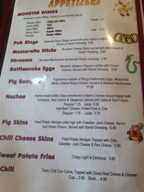 Menu at The Pig restaurant, Winnemucca