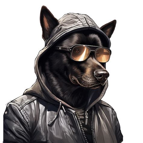 Premium AI Image | a drawing of a dog wearing sunglasses and a leather