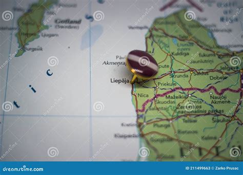 Liepaja Pinned on a Map with Flag of Latvia Stock Image - Image of ...