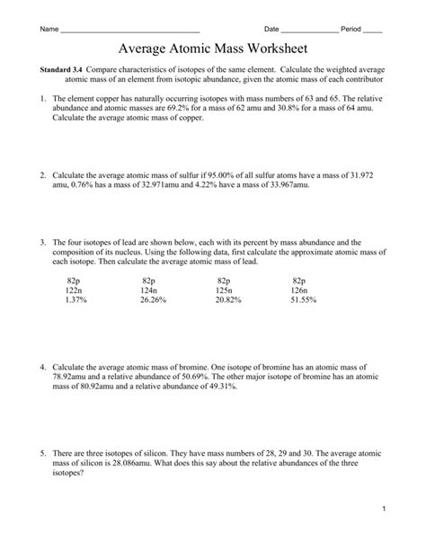 Average Atomic Mass Worksheet