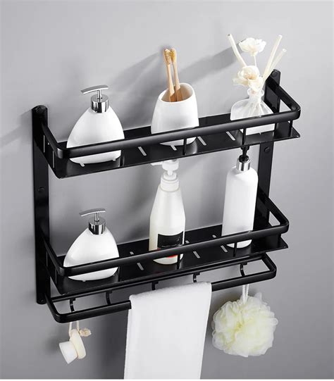 High Quality Aluminum Bathroom Shelf Black Gold Bathroom Shelves Rack ...