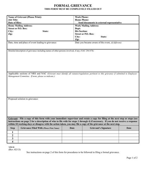 Employee Grievance Form Template Word