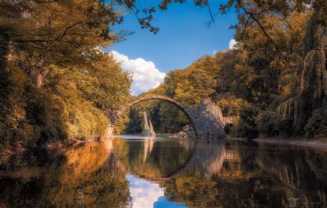 Wallpaper Rakotz Bridge, Devil's bridge, Park Kromelow, Devil's Bridge, reflection, Saxony ...