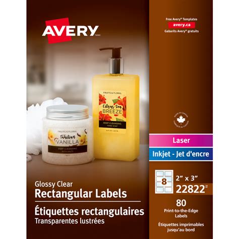 Avery® Print-to-the-Edge Rectangular Labels 2" x 3" Glossy Clear 80/pkg Monk Office