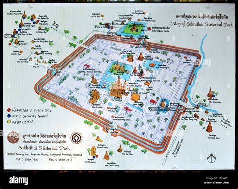 Information sign, site plan, Sukhothai Historical Park, Sukhothai ...