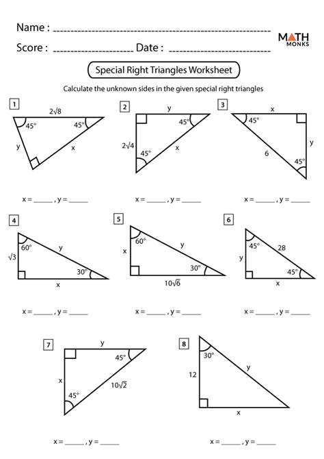 Special Right Triangles Worksheets - Math Monks