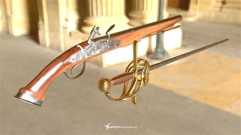 3D model Flintlock Pistol and Rapier Sword VR / AR / low-poly | CGTrader