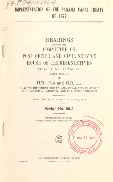 Implementation of the Panama Canal Treaty of 1977