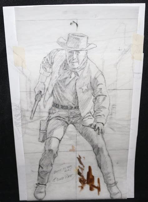 Sheriff Drawing Gun Pencil Art - Signed by Jay Scott Pike