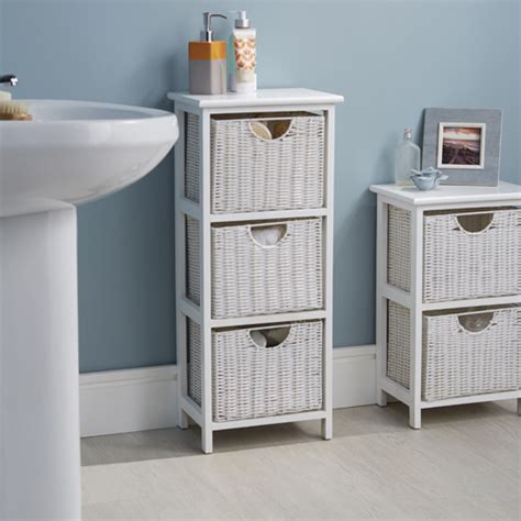 White Wood & Wicker Style Bathroom Drawer Unit - 3 Drawer - STORE ...