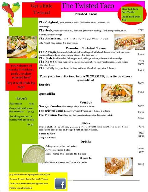 Menu at Twisted Taco, Springfield