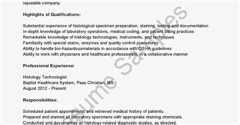 Resume Samples: Histology Technologist Resume Sample