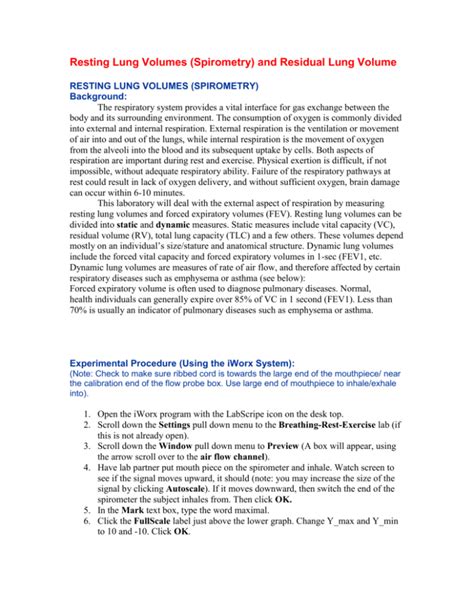 Resting Lung Volumes (Spirometry) and Residual Lung Volume