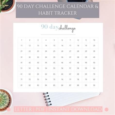 90 Days Habit Tracker, 90 Day Challenge Chart Printable, Goals Tracker, Habit Progress Tracker ...