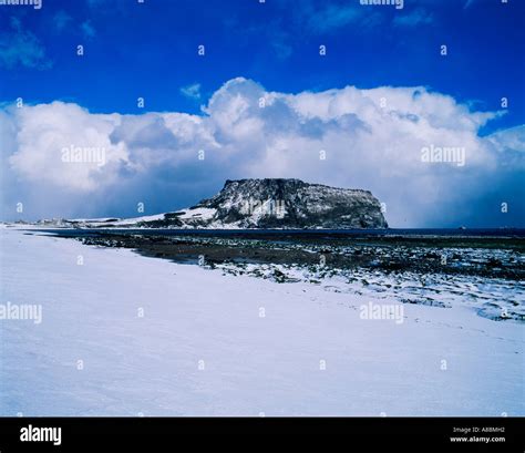 Jeju Island snow scene at sunrise peak winter Stock Photo - Alamy