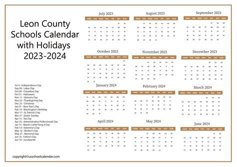 Leon County Schools Calendar with Holidays 2023-2024