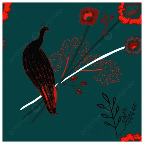 Black Peacock Cute Hand Drawn Seamless Vector Pattern Background ...