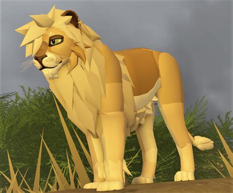 a 3d rendering of a lion standing in the grass
