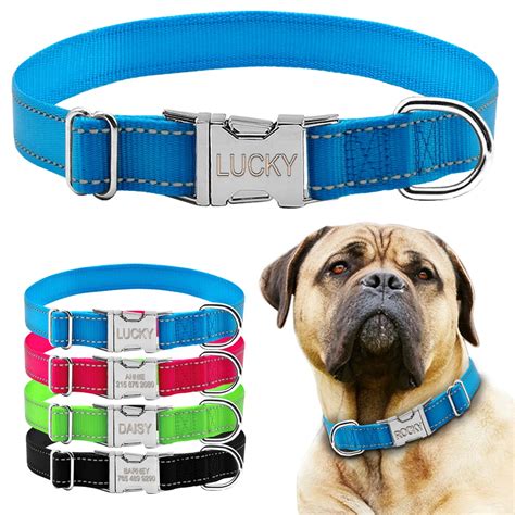 Reflective Nylon Personalized Dog Collars Custom Pet Tag Collars ...