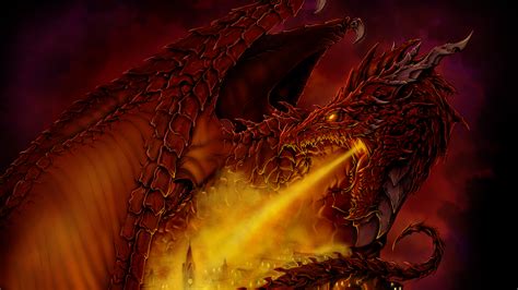 Fantasy Red Dragon Is Breathing Fire On Castle 4K HD Dreamy Wallpapers | HD Wallpapers | ID #36075