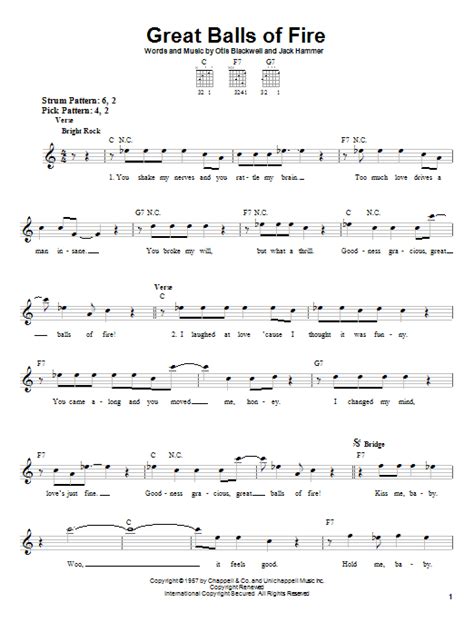 Jerry Lee Lewis "Great Balls Of Fire" Sheet Music Notes | Download Printable PDF Score 21008