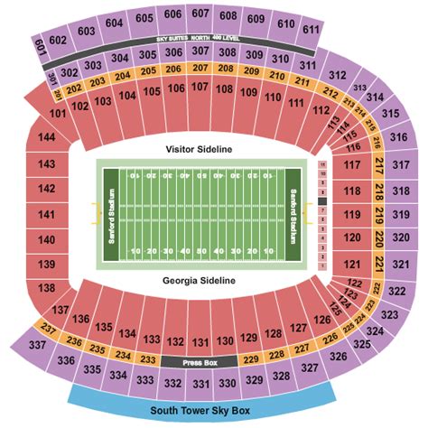 Sanford Stadium Seating Chart + Rows, Seats and Club Seats