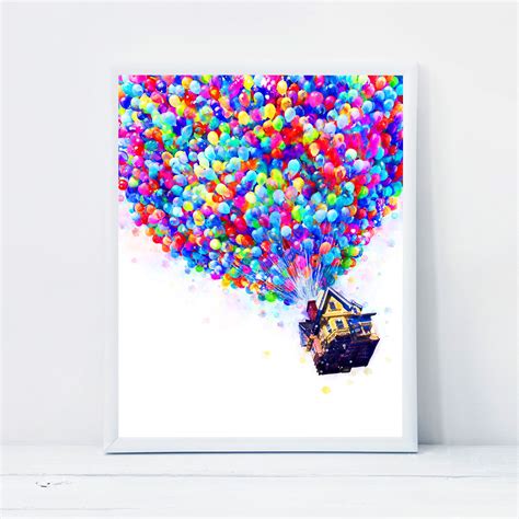 Up Balloon House Print, Disney Nursery Art Print Wall Decor, Watercolor ...