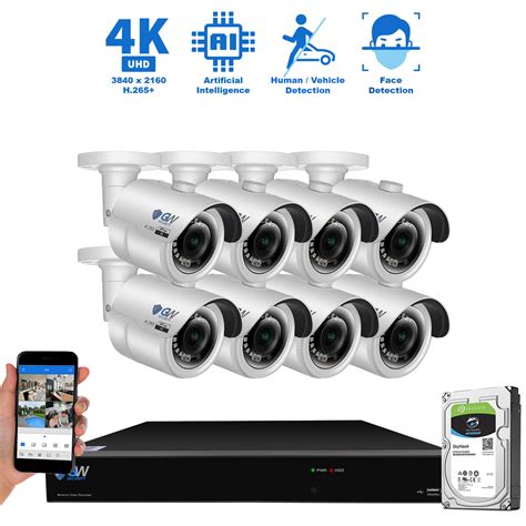 GW Security 8 Channel Ultra-HD 4K AI Smart Home Office Security Camera System with 8 x 4K (8MP ...