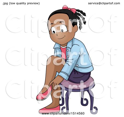 Clipart of a Happy Girl Putting on Her Shoes - Royalty Free Vector Illustration by BNP Design ...