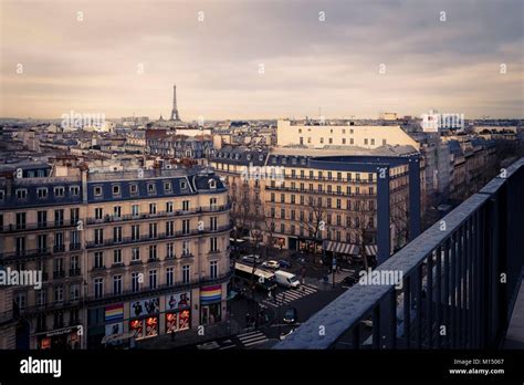 Rooftop view of Paris, France from a balcony looking across historic ...