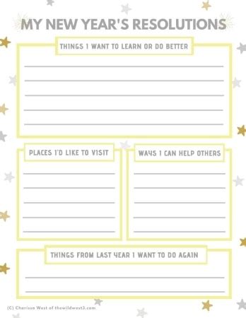 New Year's Resolutions for Kids Printable (Free)