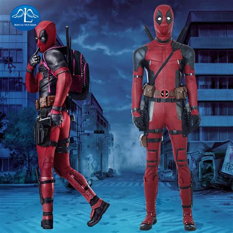 2018 Movie Deadpool 2 Costume Halloween Deadpool Costume For Men Red Jumpsuit With Boots Custom ...