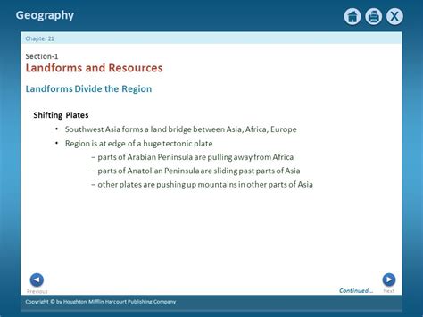 Next Copyright © by Houghton Mifflin Harcourt Publishing Company Chapter 21 Geography Harsh and ...