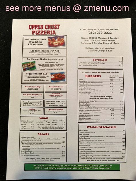 Online Menu of Upper-Crust Pizzeria Restaurant, Pell Lake, Wisconsin, 53157 - Zmenu