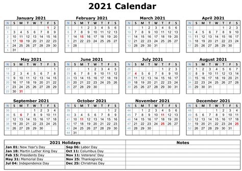 2021 Calendar Template With Holidays – 2021 Calendar