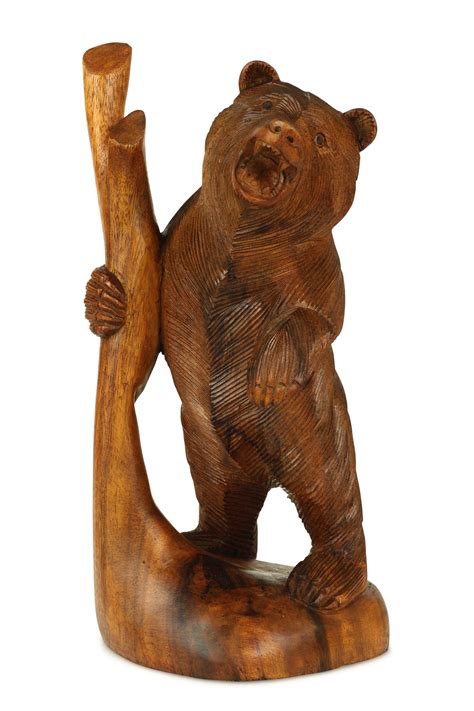 Wooden Hand Carved Standing Bear Statue Handcrafted Handmade Figurine Sculpture Art Rustic Lodge ...